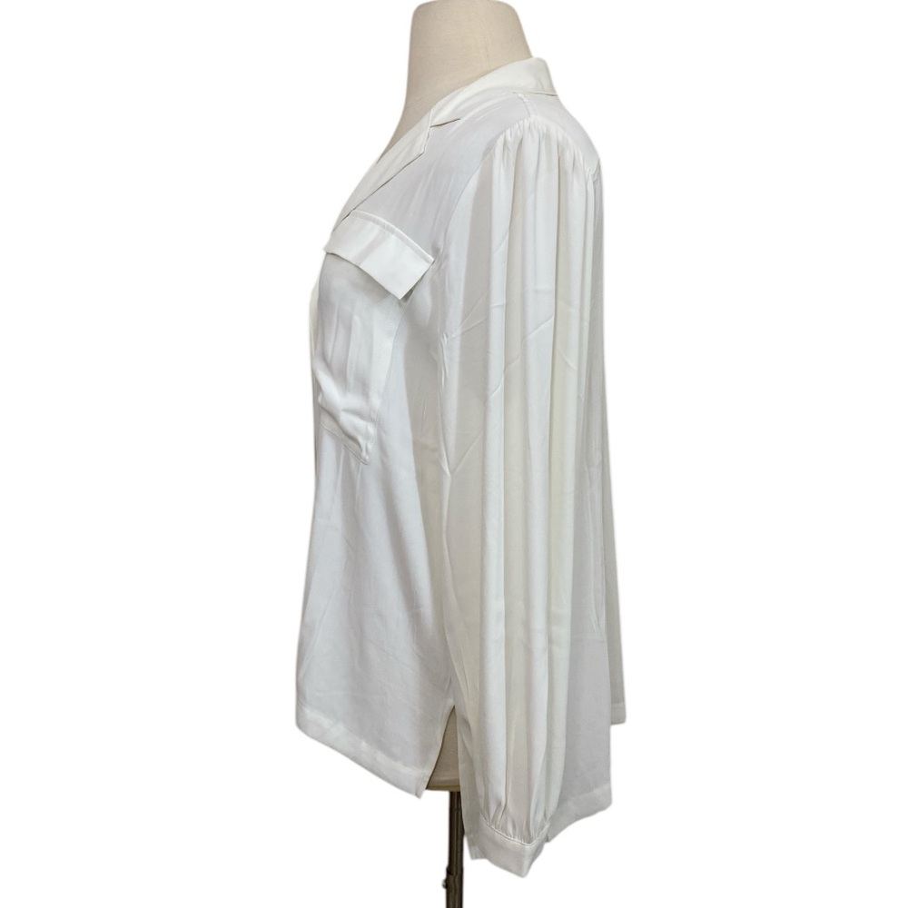 Old Money Long sleeve pocket soft shirt Chiffon button down ecru minimalist - Picture 6 of 11